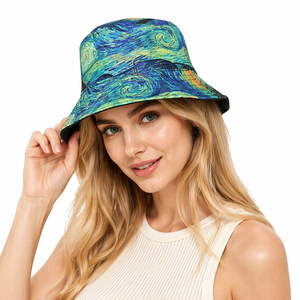 Chapeau de protection solaire quotidien à visière double face brodé avec motif de la Nuit étoilée de Van Gogh, tendance transfrontalière - Product Image 3
