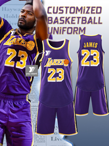 Ensemble de survêtement de basketball classique rétro jaune et violet respirant 100% fibre de bambou - Violet Or Dynastie Fan Équipement sportif <span class=keywords><strong>YONO</strong></span> - Product Image 5