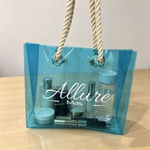 Borsa Tote Olografica in PVC Viola Rosa per Donna, Impermeabile, Colore Caramella, Borsa da Spiaggia e Viaggio con Chiusura Aperta e Lettere - Product Image 2
