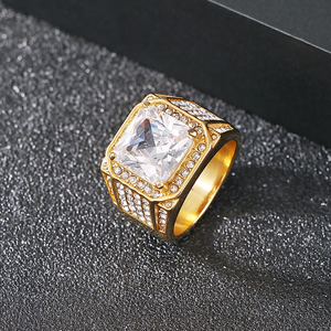 High Quality <b>Titanium</b> Steel Men Luxury Bling Band <b>Ring</b> Domineering Wide Square Zircon Design For Wedding Anniversary Holiday - Product Image 1