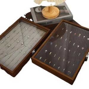 Modern Luxury Black Walnut Ring Jewelry Case 100 Ring Display Storage Case Support Wholesale Glass <b>Perspective</b> Jewelry Case - Product Image 4