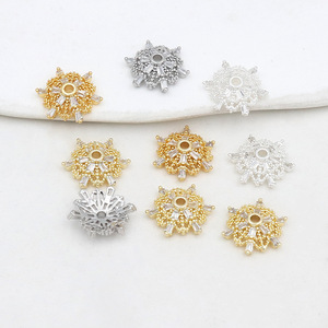 Flower Shape Zircon <b>Set</b> <b>Bead</b> Cap 13.9mm 1.8mm Hole Jewelry Finding DIY Accessory Silver Gold Color - Product Image 1