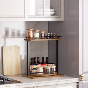 Wooden Double Layer <b>Spice</b> <b>Rack</b> <b>Rotating</b> Kitchen Condiment Organizer Countertop Storage 2 Tier Multipurpose - Product Image 1