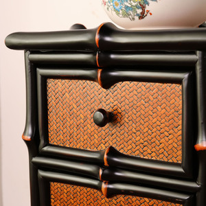Bamboo Three Drawer <b>Chest</b> <b>Storage</b> Cabinet With Handle For Living Room Decor - Product Image 4