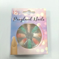 Art des ongles 3D ABS Drip Gradient |   Ongles à presser floraux perlés avec motif peint à la main, forme amande, style français