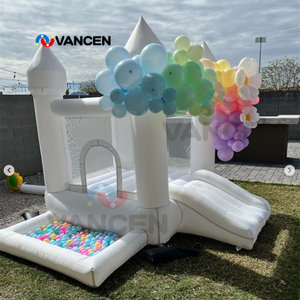 Rumah pantul putih tiup kain Oxford ukuran Mini dengan perosotan dan lubang bola rumah pantul balita untuk penyewaan permainan lembut anak-anak - Product Image 1