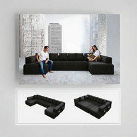 Schwarzes Modulares Ecksofa Ohne Gestell Konvertierbares U-förmiges Stoffsofa Tiefe Sitzfläche Wohnzimmer