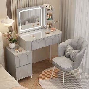 Table <span class=keywords><strong>de</strong></span> toilette <span class=keywords><strong>de</strong></span> chambre à coucher avec miroir, petite table <span class=keywords><strong>de</strong></span> toilette, armoire <span class=keywords><strong>de</strong></span> rangement <span class=keywords><strong>de</strong></span> chevet, miroir avec lumière, bureau intégré avec <span class=keywords><strong>chaise</strong></span> - Product Image 3