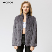 CR034 Nouveau Manteau d'Hiver en Fourrure pour Femme, Veste en Véritable Fourrure de Lapin Tricotée, Col Montant Chinois Tendance, 3 Couleurs