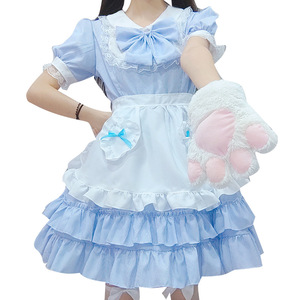Costume Lolita Carino, Abito Blu e Bianco con Fiocco e Decorazioni in Pizzo, <span class=keywords><strong>Outfit</strong></span> in Poliestere Stile Cameriera per Donne, per Feste ed Eventi - Product Image 6