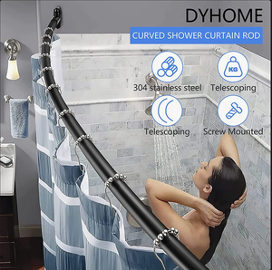 <span class=keywords><strong>Tringle</strong></span> de Douche Courbée en Acier Inoxydable Noir Antirouille – Tension Réglable avec Poignée Antidérapante et Installation Facile - Product Image 2