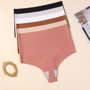 Culotte string de yoga pour <span class=keywords><strong>femme</strong></span> grande taille, taille haute, en coton noir uni, respirante, brodée, avec détection par aiguille, pour usage quotidien - Product Image 3