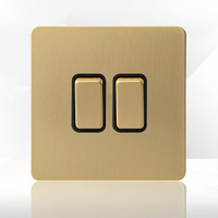 Interrupteur électrique mural Levier doré Acier inoxydable Rétro Luxe 50 250V 2 Gang UK outlets Switch