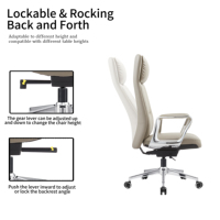Chaise de bureau exécutive contemporaine en cuir à dossier haut, fonction pivotante réglable, cadre en aluminium, ergonomique pour la maison ou le bureau