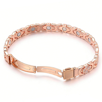 Bracelet magnétique en cuivre rouge pur à 99,9 %, trèfle à quatre feuilles, cristal, aimant néodyme, bracelet bien-être pour femmes, OEM ODM