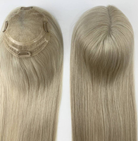 Topper en dentelle suisse de cheveux Remy européens pour femmes, base de toupet en cheveux humains, taille 5.5*6, avec mèches blond cendré froid, en mono dentelle