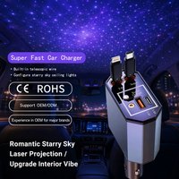 Pengisi Daya Mobil 120W yang Dapat Ditarik dengan Lampu Langit Berbintang 4 in 1 Pengisi Daya Mobil Cepat Kabel Ekspansiabel untuk 4 Perangkat Secara Bersamaan