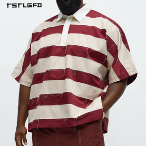 Camisetas Polo a Rayas Borgoña de Talla Grande Personalizadas de Verano OEM/ODM con Borde Desgastado para Hombre, Estilo Vintage - Product Image 2