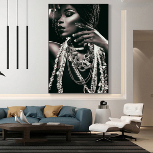 Portrait d'africain avec bijoux mur Art affiches et impressions femme noire Art toile peintures argent <span class=keywords><strong>corps</strong></span> Art photos - Product Image 1