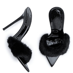 Large Size 45 Women Custom Styles Sandals Dress Stiletto on Shoes Thin High Heels Wide Fit Fluffy Fur Mules - Product Image 5