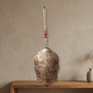 Campana de pared con cabeza de Buda, decoración metálica con cuentas, estilo rústico - Product Image 3