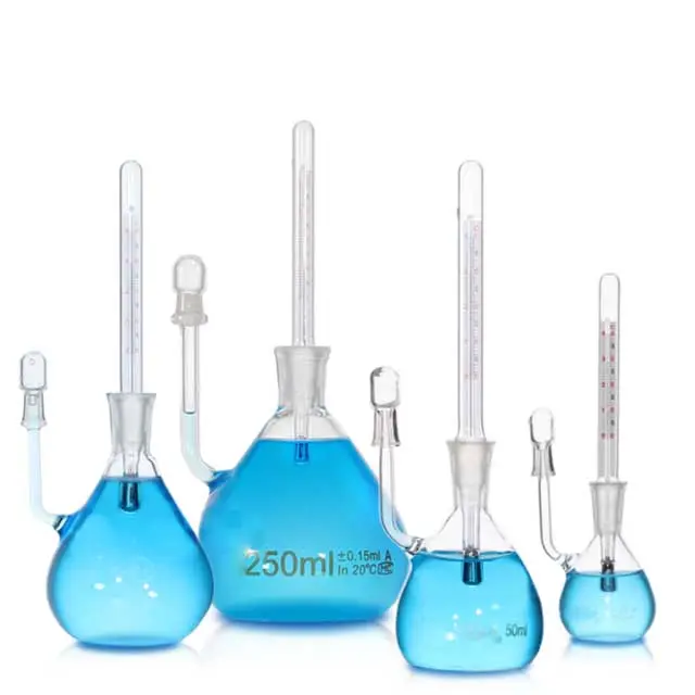 Laboratory attached temperature pycnometer specific gravity bottle Density bottle with thermometer 25/50/100/250ml