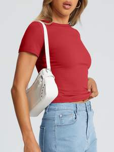 Camisetas de talla grande informales para mujer, Camisetas Básicas de manga corta ajustadas, Camiseta corta suave con cuello redondo, ropa bonita de moda para gimnasio de verano - Product Image 6
