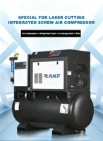 Compresseur d'air miniature intégré monophasé ZAKF de haute qualité 3KW4HP 220V, type à vis, 300 litres pour machine CNC