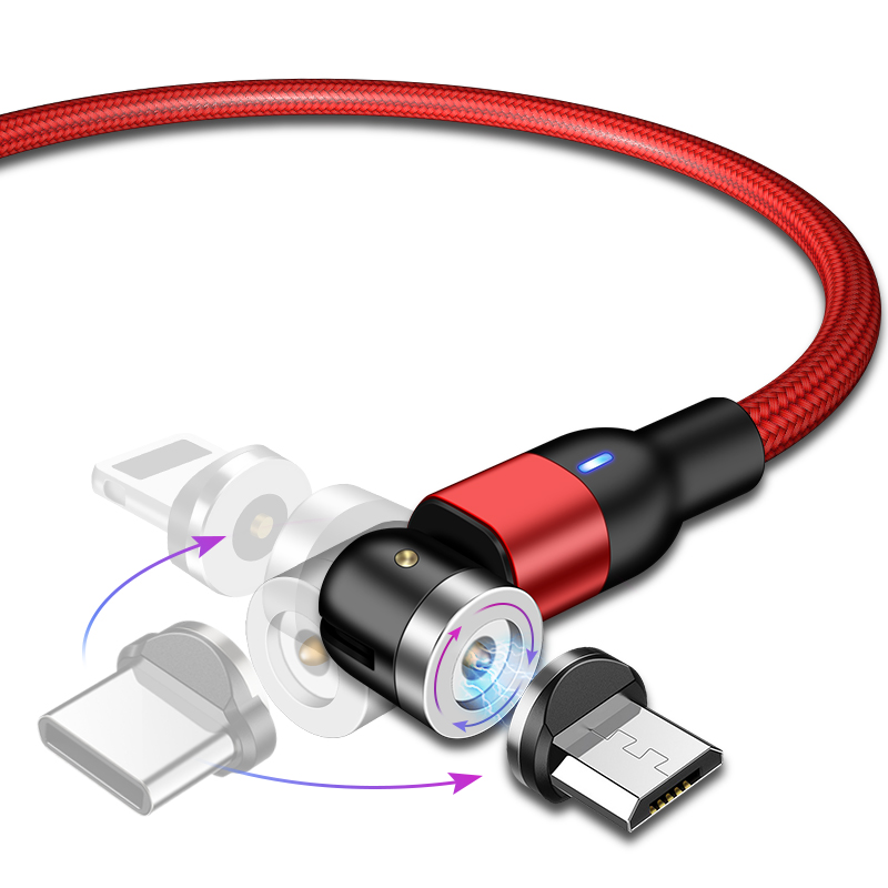 Lm7A 3 В 1 Магнитный Кабель 3A USB Зарядка 90 градусов Бесплатный Вращающийся Игровой Кабель с Быстрой Зарядкой С Разъемом