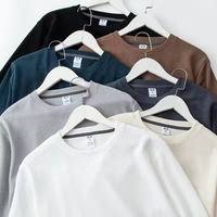 Tricot gaufré personnalisé à manches longues pour hommes T-shirts thermiques en coton doux vierge solide pour hommes T-Shirt Slim Fit