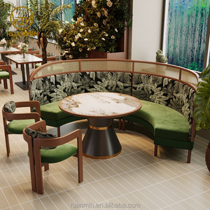 Sofá stand estilo U, cojín de asiento de cuero estampado, <span class=keywords><strong>muebles</strong></span> temáticos de restaurante tailandés, juego de <span class=keywords><strong>muebles</strong></span> de mesa de centro y silla - Product Image 1