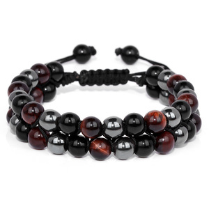 Bracelet en pierre œil de tigre, <span class=keywords><strong>hématite</strong></span> et obsidienne noire, double rangée de perles de cristal naturel, porte-bonheur, bracelet triple protection - Product Image 5