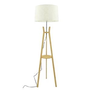 Modern Luxury Beige Fabric Shade High Brightness Floor Lamp Bamboo Body E27 Base Dome Design Tripod <b>Stand</b> Wooden Corner Living - Product Image 5