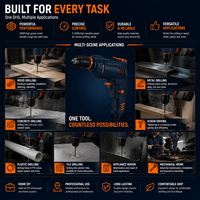 Perceuse à percussion filaire de 10 mm à vitesse variable avec poignée auxiliaire pour la construction et le bricolage