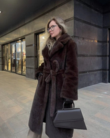 Manteau long ample en fausse fourrure vintage marron de qualité supérieure, ceinture tissée, parka chaude et confortable pour l'hiver, inspiration mode