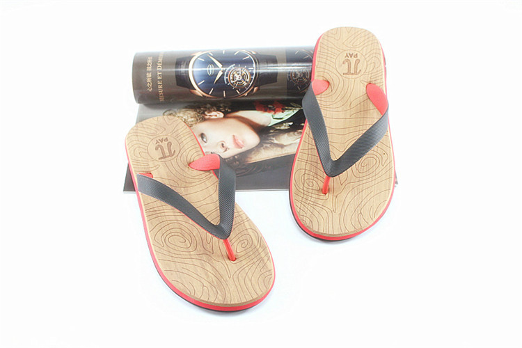 Wooden Design Summer Slippers Outdoor Sandals Two Colour Strap Flip Flop Slippers for Mens