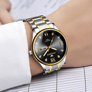 FNGEEN Men's Quartz Watch Two-Tone Stainless Steel Bracelet Analog Day Date Display 10mm Case 50m Waterproof Deployment Clasp - Product Image 2