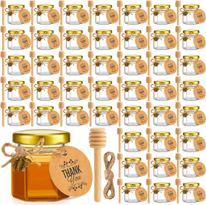 Mini pots à <span class=keywords><strong>miel</strong></span> en verre, 50 pièces, hexagonaux, avec cuillère en bois, pendentifs abeilles, couvercles à vis, capacité 45 ml, pour <span class=keywords><strong>mariage</strong></span> et fête - Product Image 1