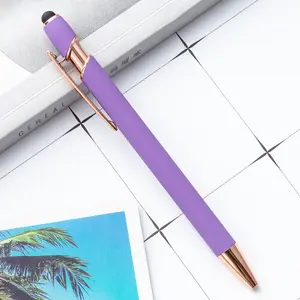 قلم حبر مطاطي باللون الأزرق الداكن من الذهب الوردي قلم معدني مع شعار مخصص