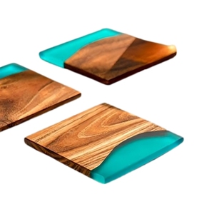Resin Wood Square <b>Coaster</b> Set Heat Resistant <b>Drink</b> <b>Coasters</b> for Coffee Tea Dining Table Home Office Kitchen Decor - Product Image 5