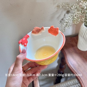 Lelyi Ins creativo lindo cangrejo hecho a mano, pescado camarón en relieve cuencos y platos de cerámica de alto valor creativo pequeño fresco vajilla - Product Image 5