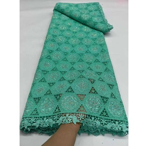 Tela de Encaje con Bordado Africano de Alta Calidad, Diseño Moderno, Poliéster, Pedrería Soluble en Agua, Guipur, 5 Yardas - Product Image 5