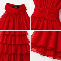 Robe de soirée longue en mousseline de soie à col halter, découpes latérales, volants étagés, taille froncée, rouge, design sur mesure GRS, ODM, pour femme A&J
