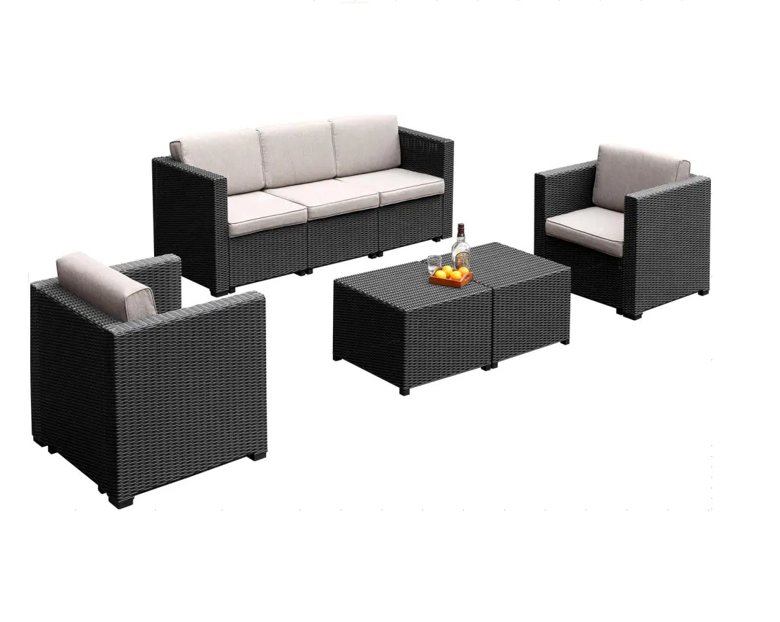 YOHO All weather sofa outdoor 3-seater patio sofa set injection resin plastic wicker rattan Easy to assemble sofa set