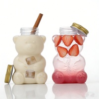 Vente chaude 500ml 16 oz Tasse à paille en verre borosilicate en forme d'ours Tasse à café Tasse à eau Bouteille en verre Vente en gros