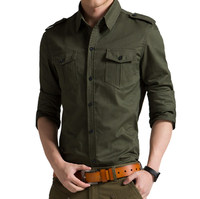 Chemise à manches longues pour hommes Chemise de travail de style militaire pour hommes