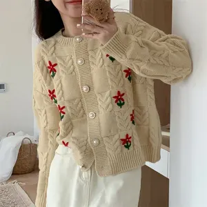 Suéter CIS mujer diseño bordado personalizado suéter de alta calidad jacquard Botón de cuentas cárdigan ropa de mujer