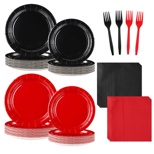Red And <b>Black</b> Disposable Paper <b>Plates</b> Forks Napkins Party Supplies Set For Celebration Events - Product Image 1