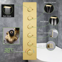 Douche de plafond de luxe en laiton 16*24 pouces avec barre coulissante, 5 fonctions, finition or brossé, jet de pluie massant thermostatique