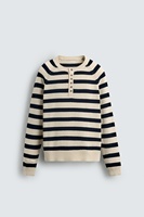 A/W 2026 Vente en gros Pull Henley à rayures bretonnes pour hommes avec patte incurvée